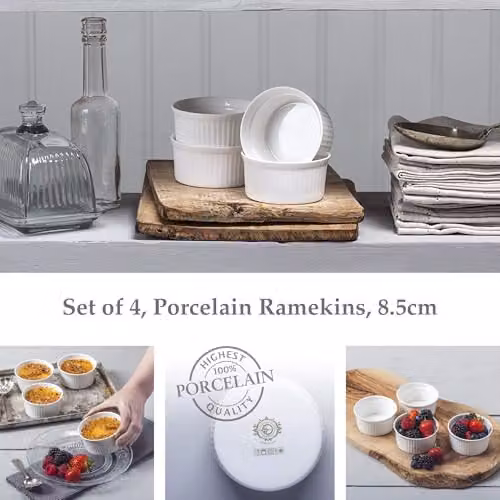 WM Bartleet & Sons Set of 4 White Porcelain Ramekins with Lids, 9cm Diameter – 2