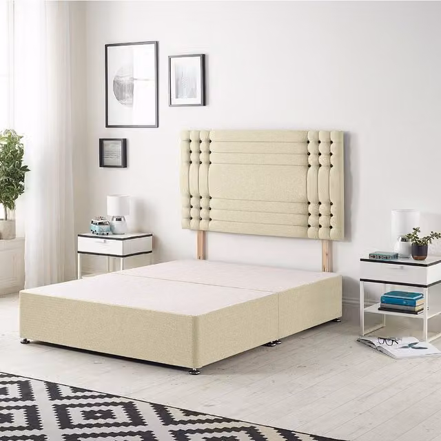 Somnior Beds Ltd Saville Linen Fabric Upholstered Divan Bed Base with Drawers and Headboard, Beige, W/D: 90 x 200 cm