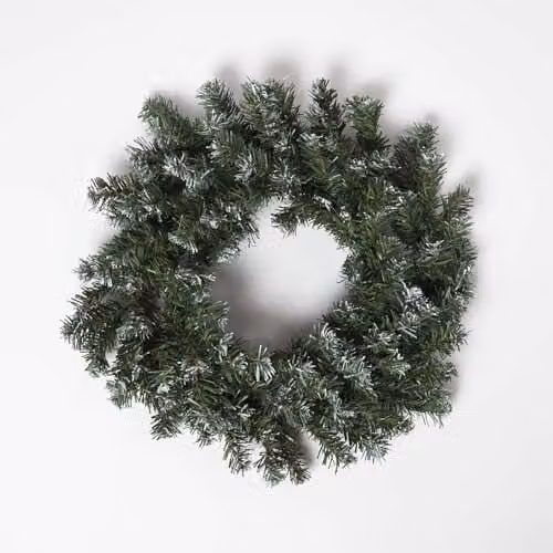 Homescapes Green Round Christmas Hanging Wreath with Leaves, Diameter: 45 cm