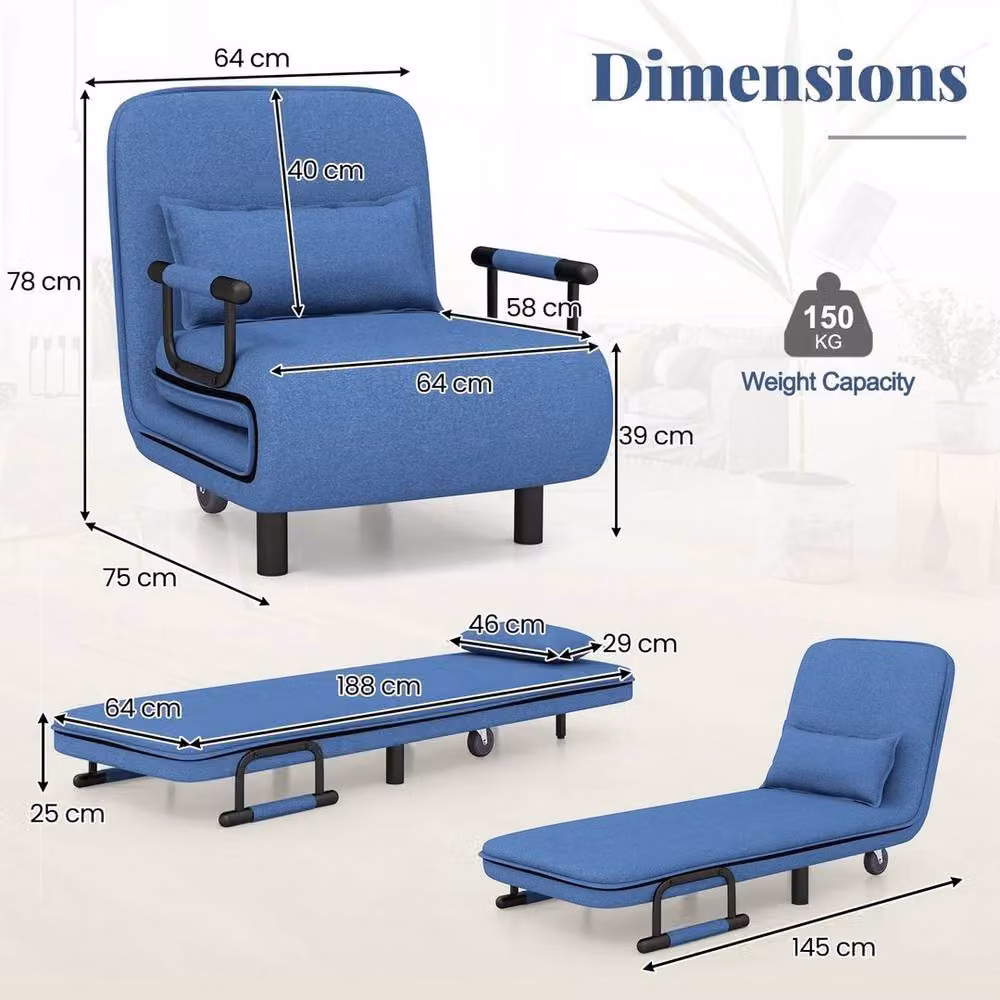 EONLION Single Folding Sofa Bed Chair in Blue – 2