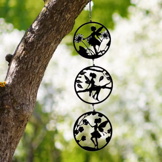 Betley Butterfly Fairy Hanging Silhouette Trio Spinner in Black Metal