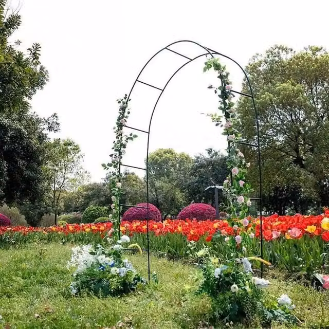 Ventryn Black Metal Garden Arch Trellis Support, H: 200 cm x W: 140 cm x D: 38 cm