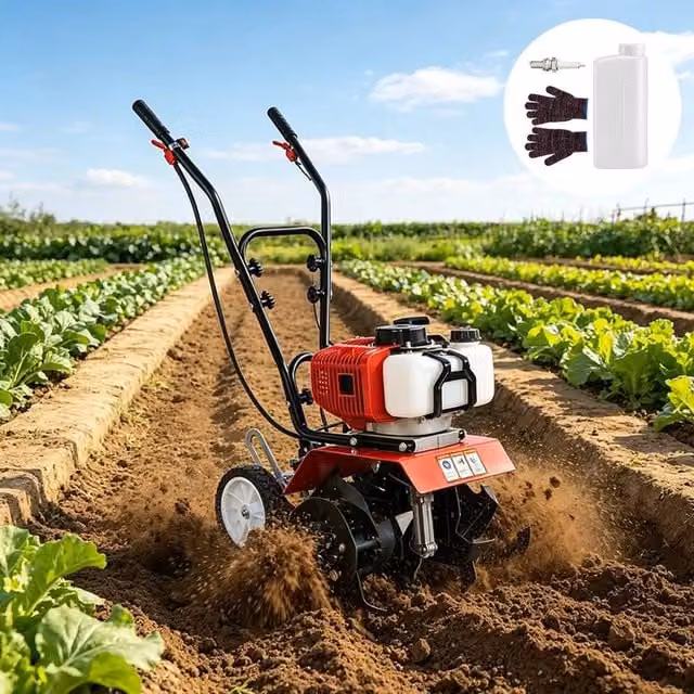 FLAVORA Petrol Cultivator Tiller Garden Rotavator in Black – 1