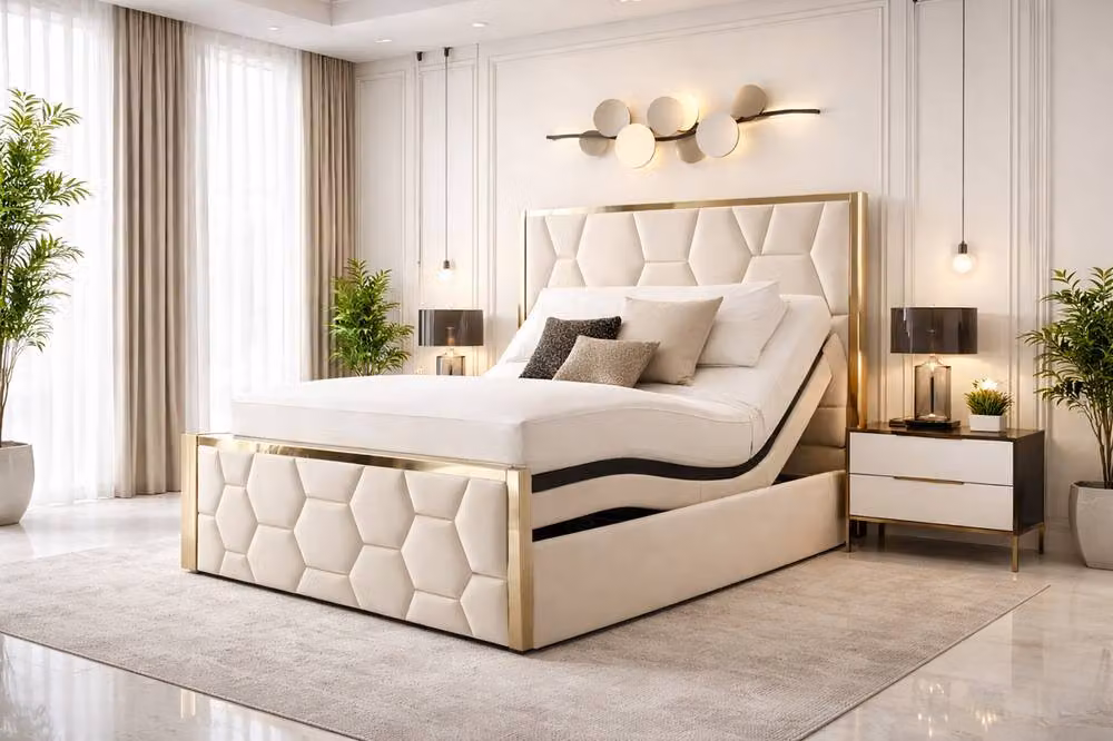 Paradise Beds Ltd Deluxe Electric Adjustable Mobility Bed with Memory Foam Mattress, Silver, W/D/H: 90 x 190 cm – 1
