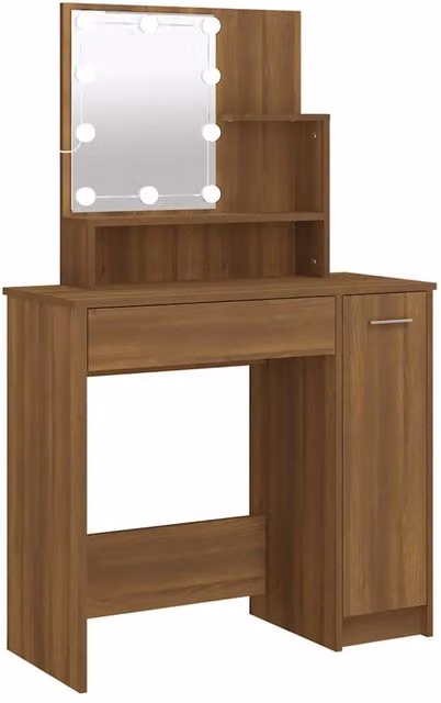 Berkfield Home Modern Hollywood LED Dressing Table in Brown Oak, W/D/H: 86.5 x 35 x 136 cm – 1