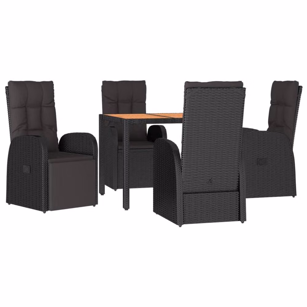 Berkfield Home 5 Piece Garden Dining Set in Black Poly Rattan and Solid Acacia Wood – 3
