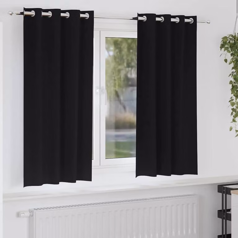Berkfield Home Bright Black Polyester Eyelet Curtains, 2 Pack, W: 140 cm, H: 175 cm