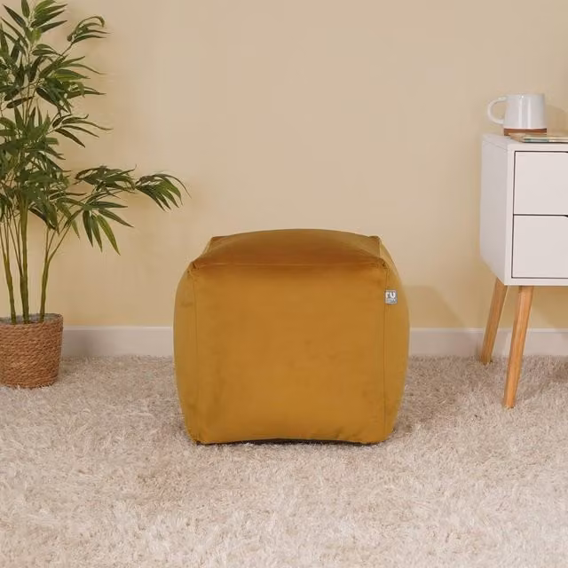 rucomfy Velvet Cube Bean Bag Pouffe in Yellow