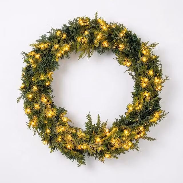 Pegdev Pre Lit Christmas Wreath with Warm White LEDs in Green, 94cm