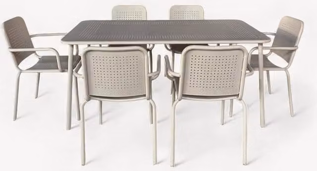 Royalcraft 7 Piece Rectangular Metal Dining Set in Gold, White and Beige
