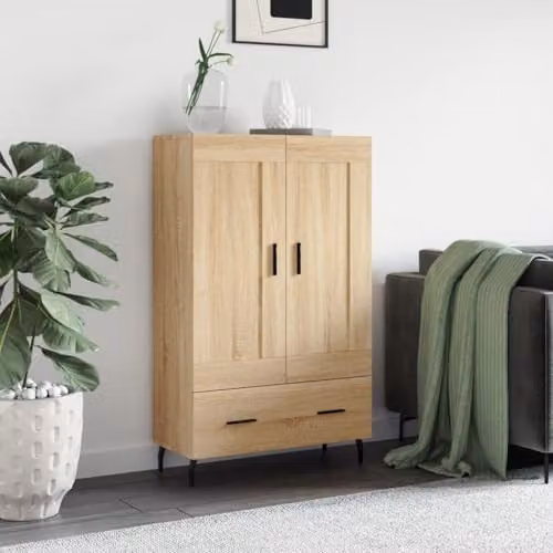 vidaXL Modern Sonoma Oak Highboard with Hinged Doors and Drawers, W/D/H: 69.5 x 31 x 115 cm – 2