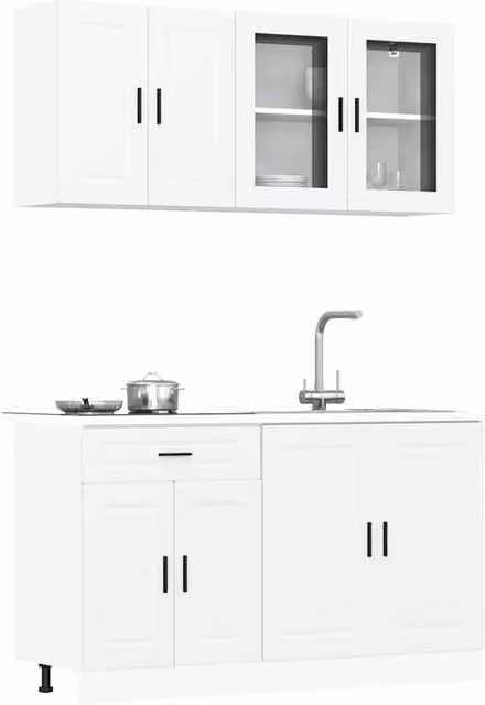 Berkfield Home Kalmar 4 Piece Modern White Kitchen Cabinet Set with Hinged Doors and Internal Shelves