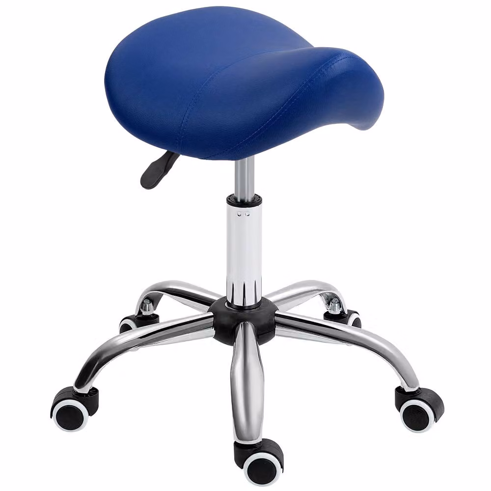 STILVORA Adjustable Blue Salon Stool with Castors and Synthetic Leather Seat – 3