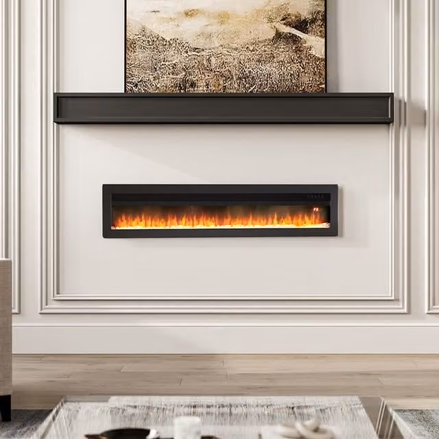 Lifeideas Black Electric Fireplace with Crystal Fuel Bed, Width: 127 cm