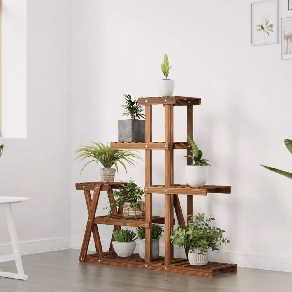 Berkfield Home Retro Solid Wood Fir Flower Stand in Brown, W/D/H: 95 x 25 x 96 cm – 3