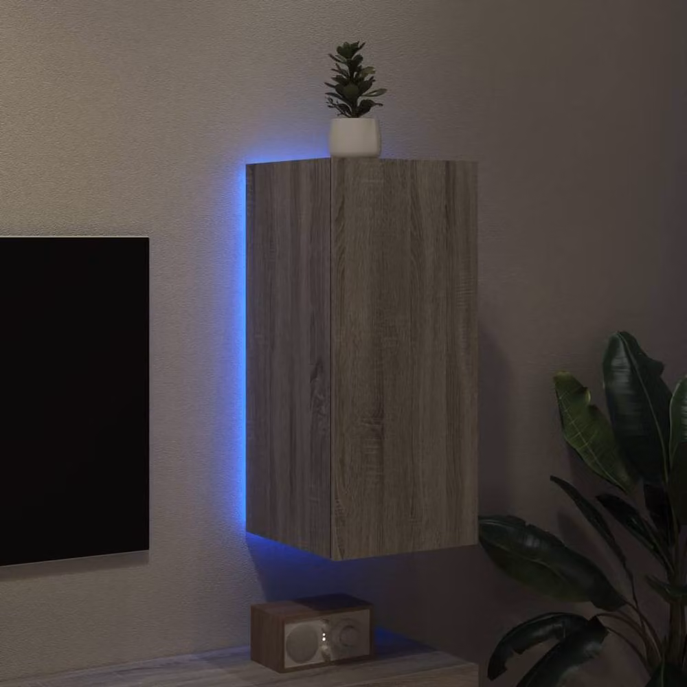 Berkfield Home Modern Wall Mounted TV Cabinet with Integrated LED Lights in Grey Sonoma, W/D/H: 30.5 x 35 x 70 cm – 2