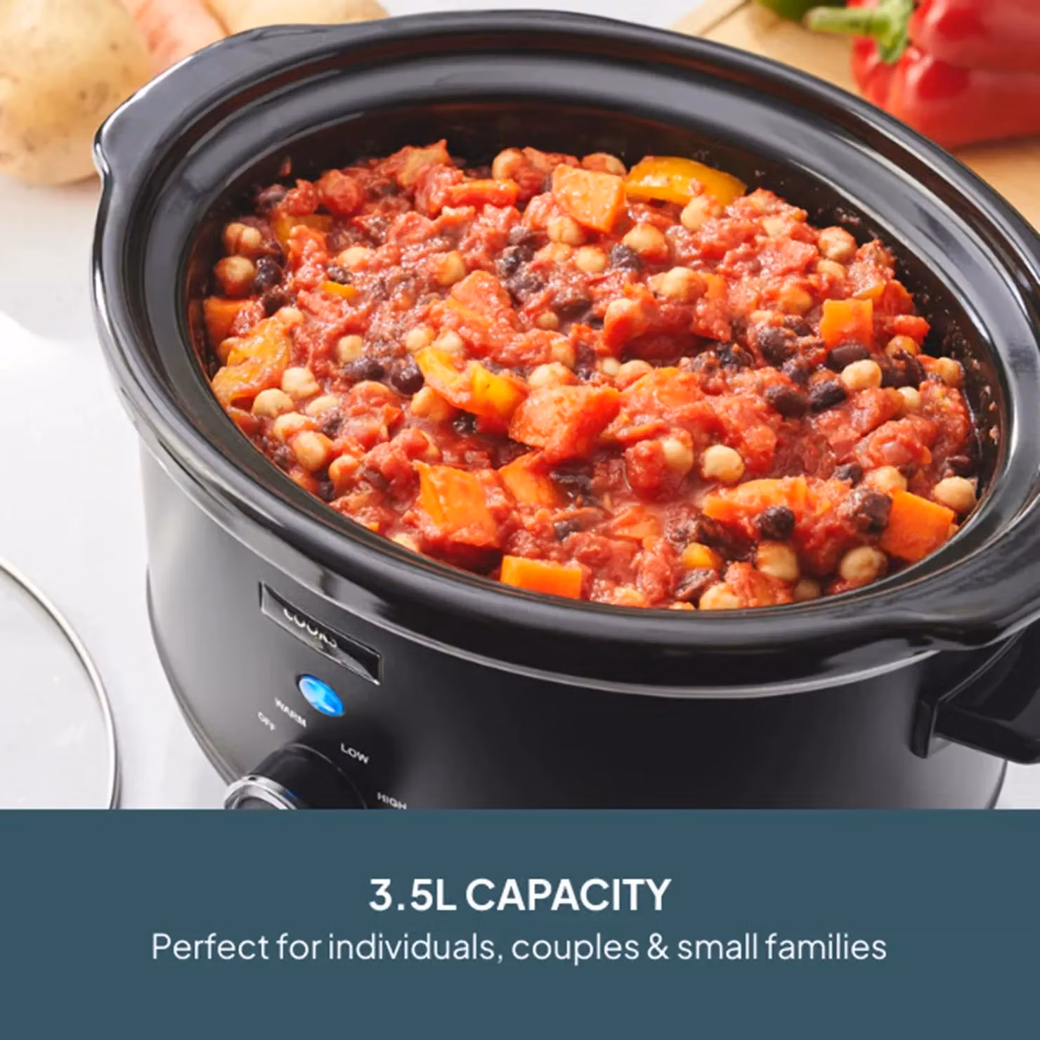 Cooks Professional 3.5L Slow Cooker in Black with Glass Lid and Removable Dishwasher Safe Bowl – 4