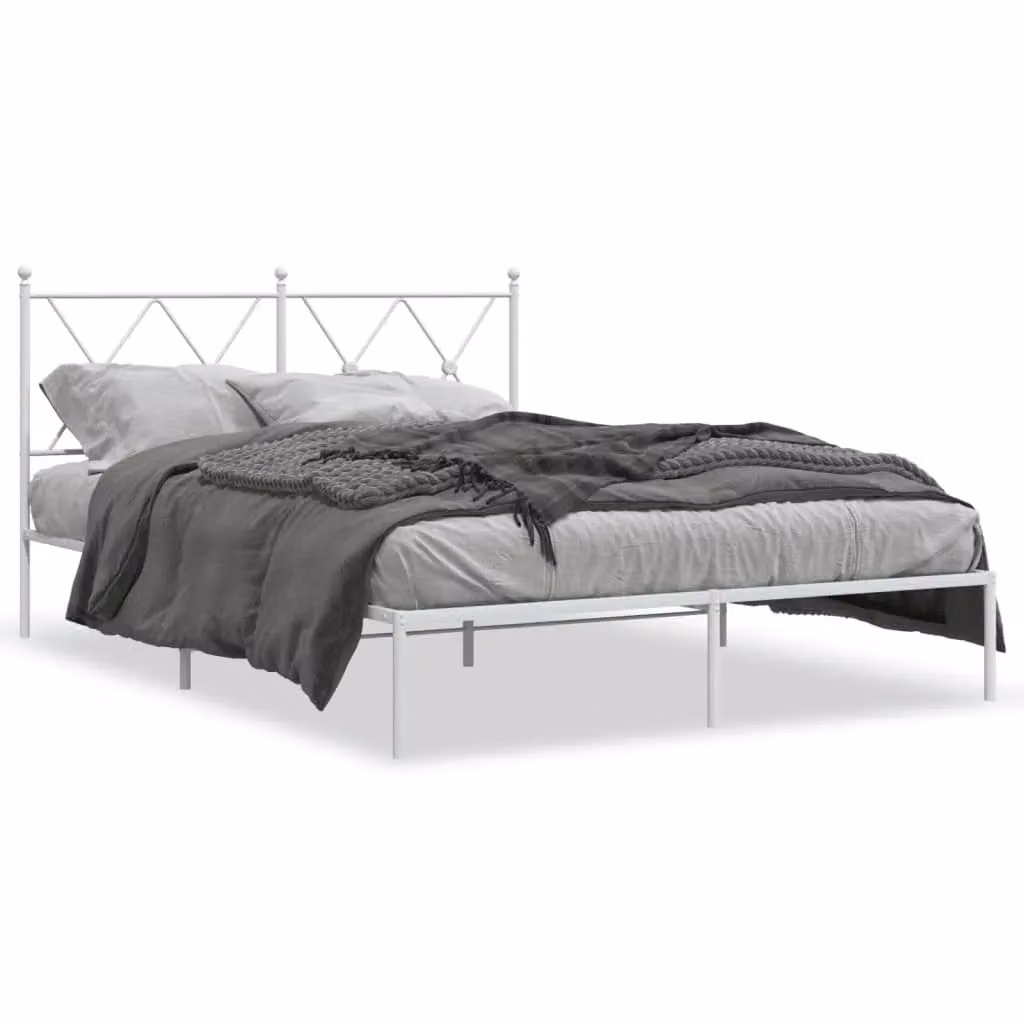 Berkfield Home Metal Bed Frame with Headboard, White, W: 135 cm, L: 190 cm – 2