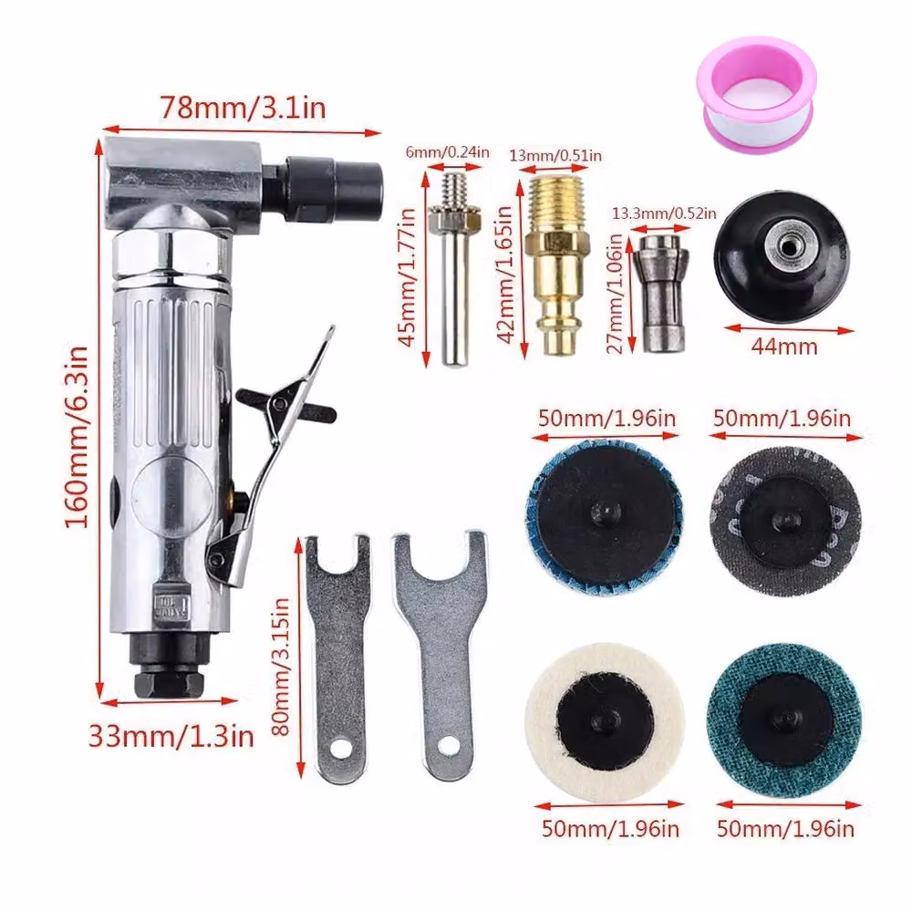 VOGREX 90 Degree Right Angle Pneumatic Die Grinder Polisher Sander and Grinding Cutting Kit in Silver – 2