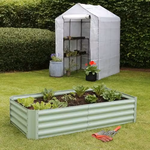Harbour Housewares Raised Garden Bed, Green Galvanised Steel Rectangular Planter, W/D/H: 180 x 90 x 30 cm – 3