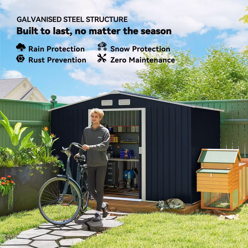 Rolipo Metal Garden Shed in Dark Grey with Foundation Kit and Double Doors – 5