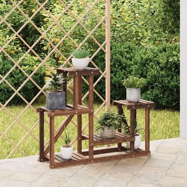 Berkfield Home Retro Solid Wood Fir Flower Stand in Brown, W/D/H: 90 x 25 x 73.5 cm