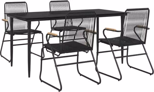 Berkfield Home Beautiful 5 Piece Black PVC Rattan Garden Dining Set – 1