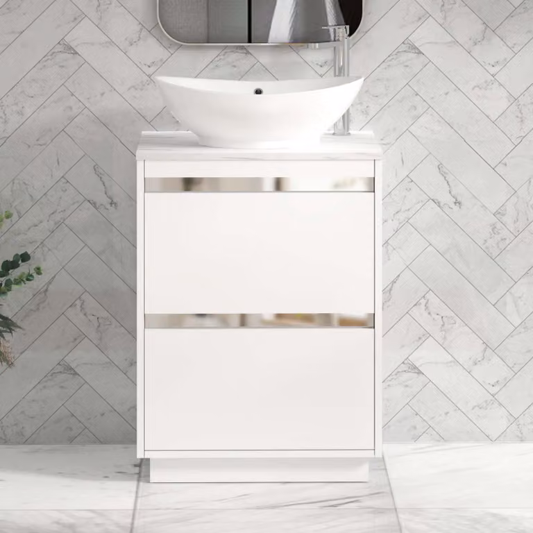 Royal Bathrooms Orion 800mm Matt White Floor Standing 2 Drawer Vanity Unit with Amaze Basin and Chrome Accent Trim