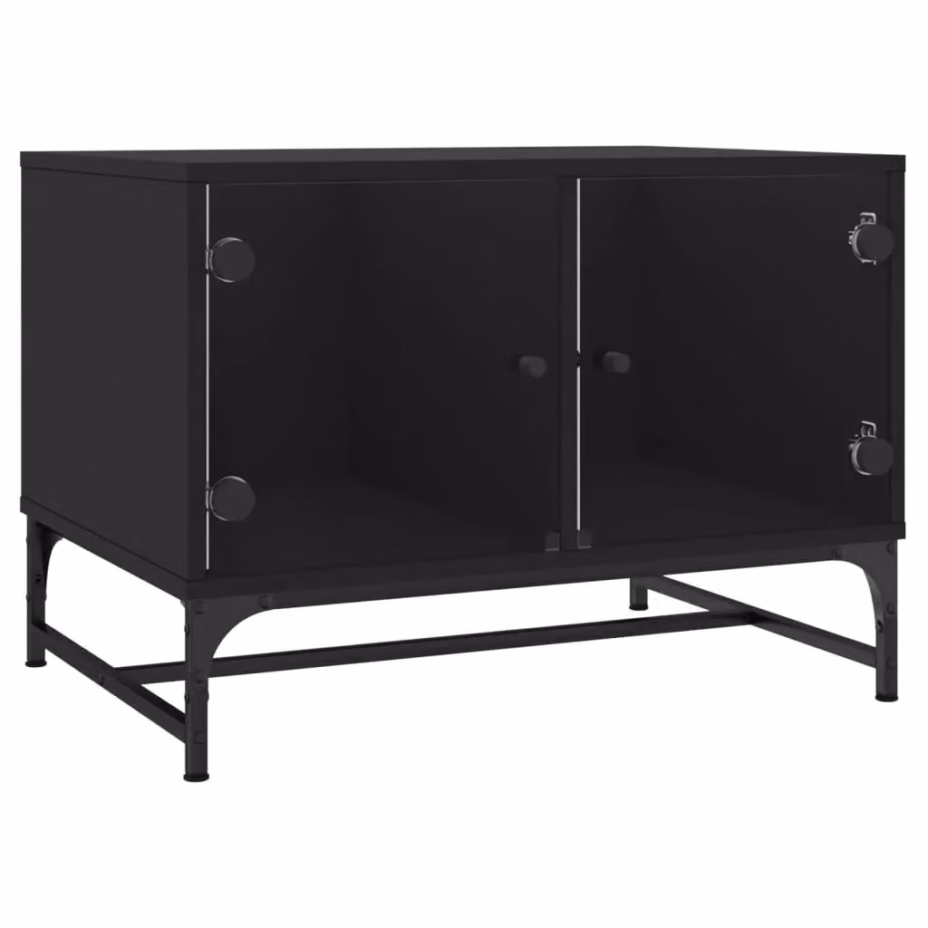 Berkfield Home Modern Black Coffee Table with Glass Doors, H 68.5 x W 50 x D 50 cm – 2