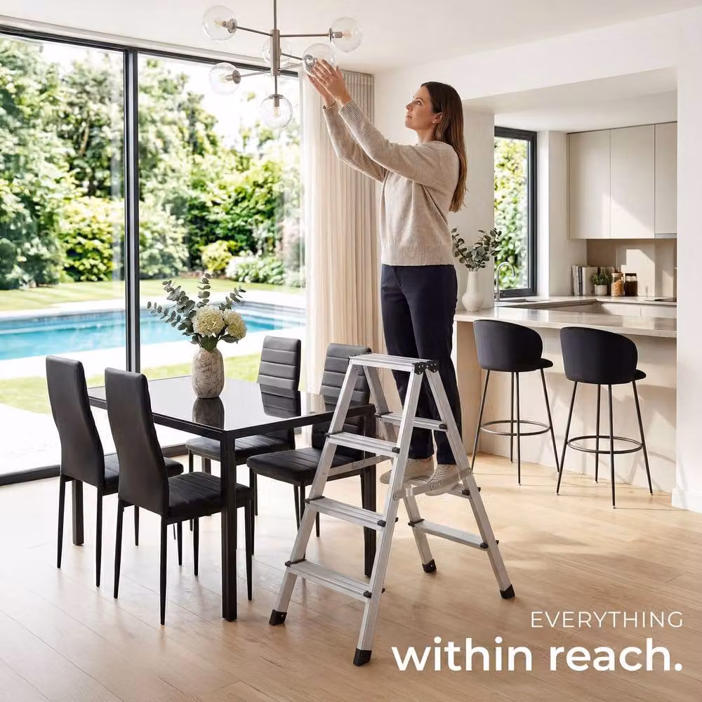 tectake Double-Sided Aluminium Step Ladder with Non-Slip Rubber Feet in Silver – 4