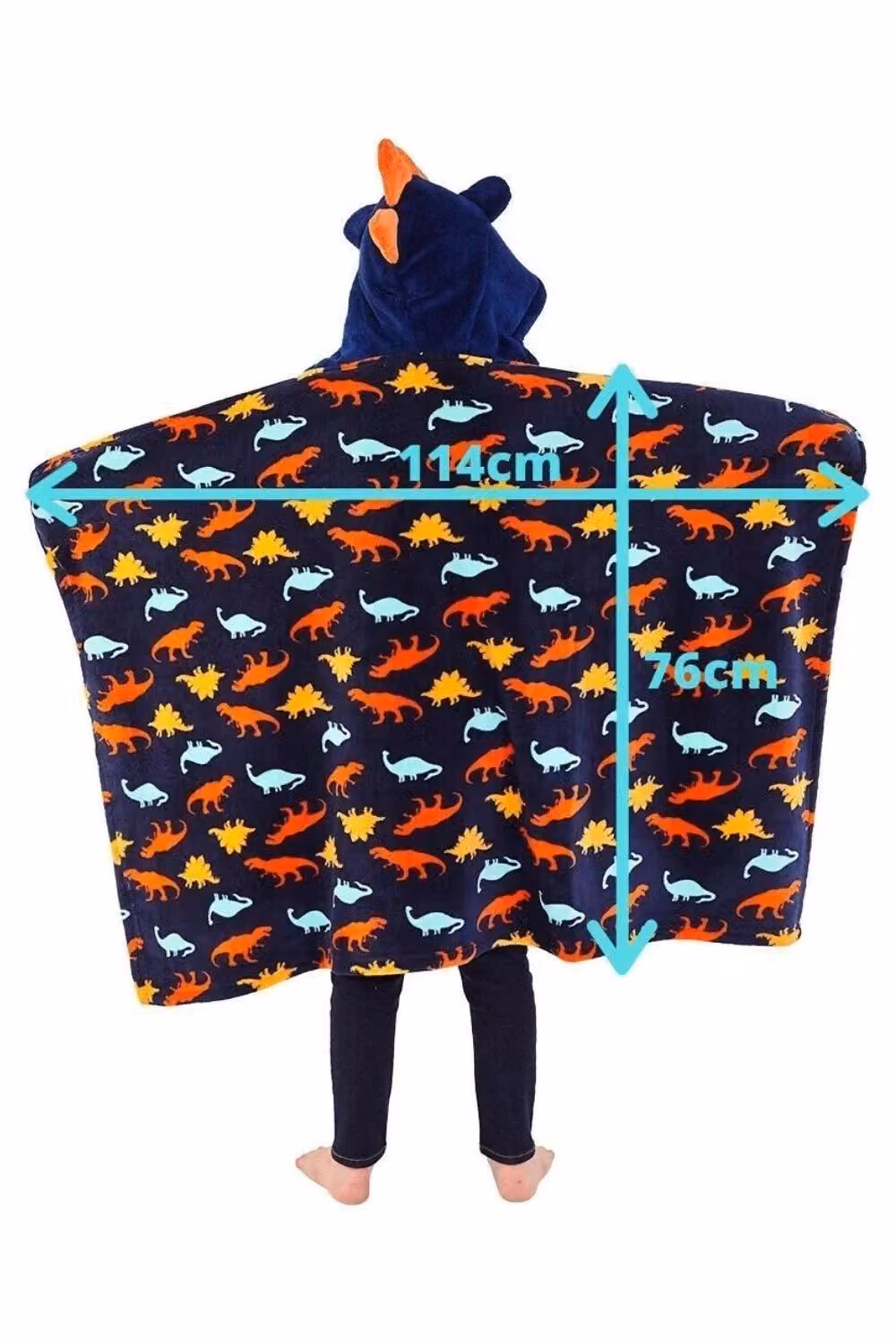 Animal Crazy Dinosaur Print Hooded Fleece Cuddle Blanket in Navy Blue – 3