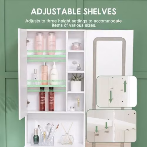 WestWood Modern LED Full Length Mirror Dressing Table with Storage Drawers, White, W: 80 cm, D: 39 cm, H: 160 cm – 3