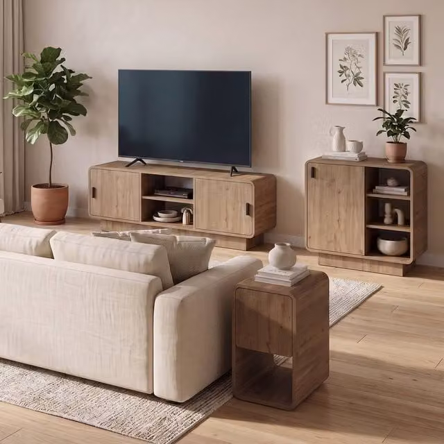 Decortie Rovel 3 Piece Living Room Furniture Set in Natural Brown and Sand Wood Finish – 1