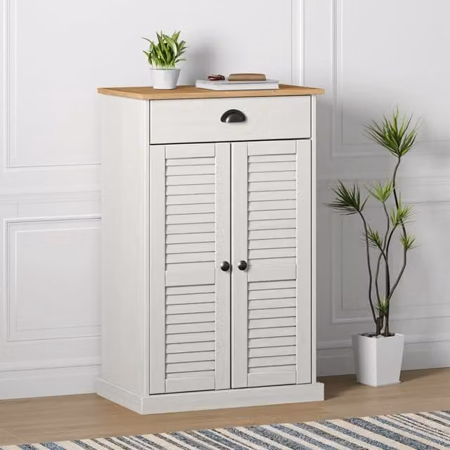 Berkfield Home VIGO White Shoe Cabinet in Solid Pine, W/D/H: 60 x 35 x 96 cm – 1