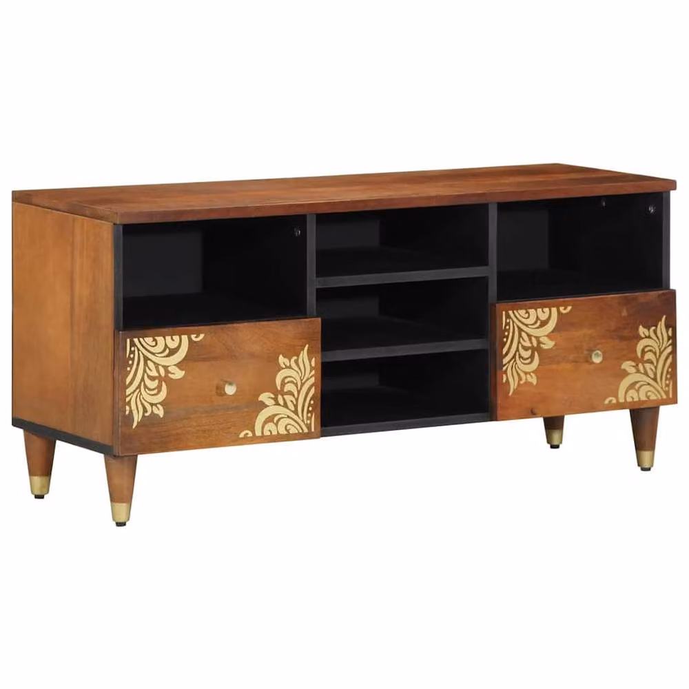 Berkfield Home Modern Mango Wood TV Cabinet in Brown and Gold, W: 100 cm, D: 33 cm, H: 46 cm – 2