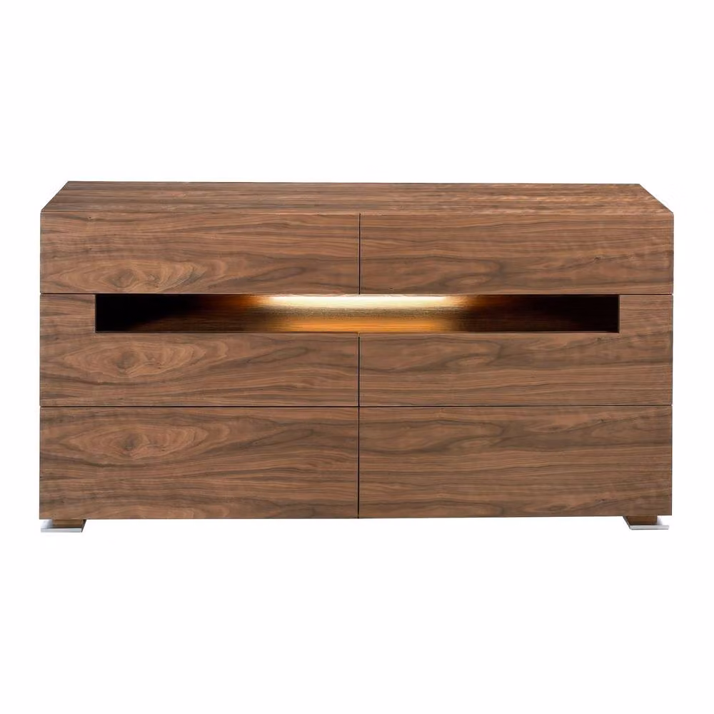 Angel Cerda Walnut Sideboard in Brown with Integrated LED Lighting and Soft Close Drawers, W/D/H: 140 x 43 x 71 cm – 2