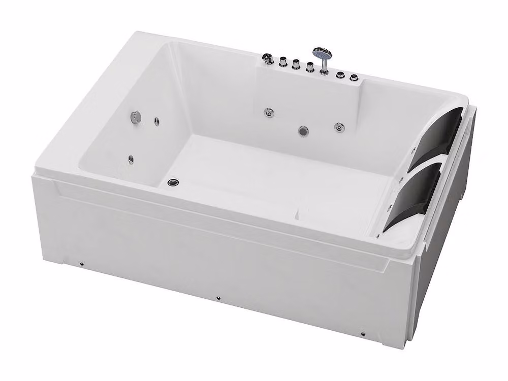 Vente-unique Whirlpool 2 Seater Corner Bath in White, W/D/H: 182 x 122 x 62 cm – 2