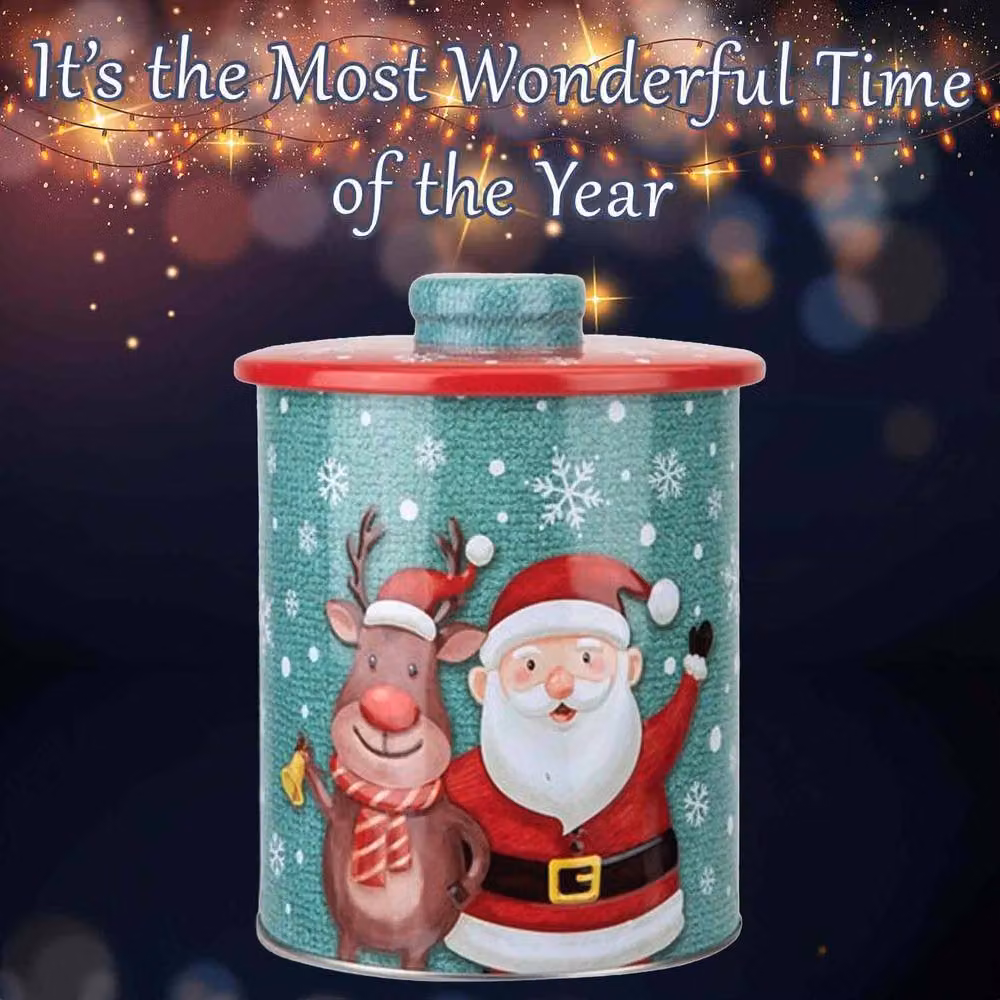 VFM e-Store Christmas Biscuit Tin Santa Themed Design, Multicolour, Diameter: 15.5 cm – 3