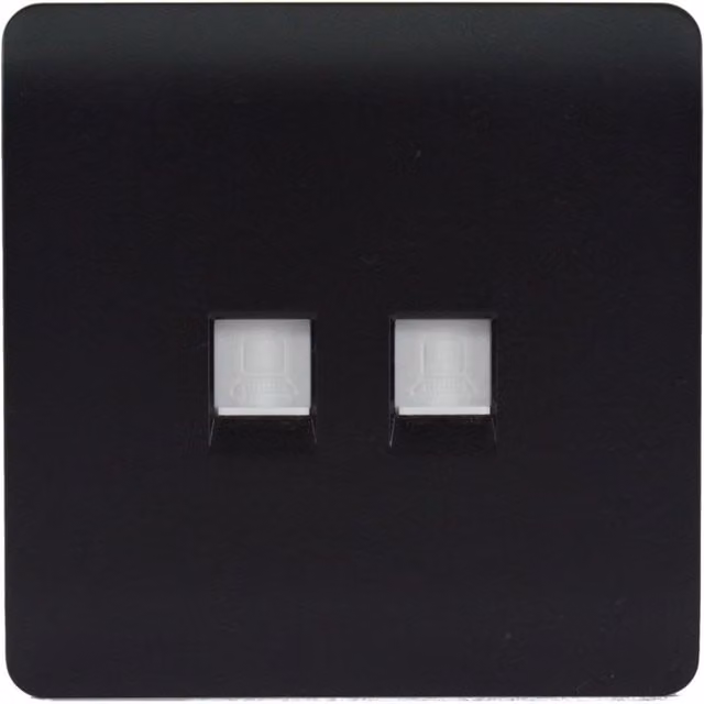 Trendi Switch 2 Gang RJ45 Cat 5e Ethernet and Telephone Secondary Sockets in Matt Black – 1