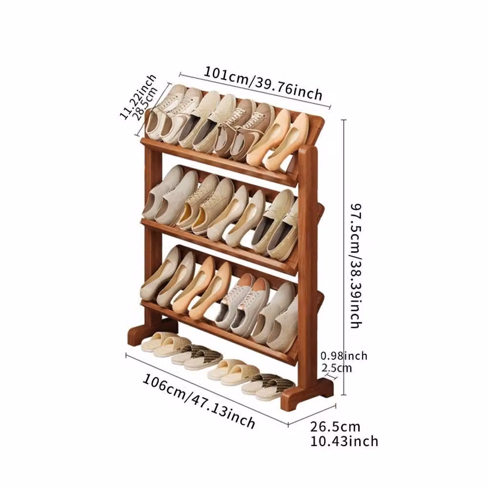 KORVIXA 4 Tier Wooden Shoe Rack in Natural Sand, W/D/H: 100 x 100 x 100 cm – 2