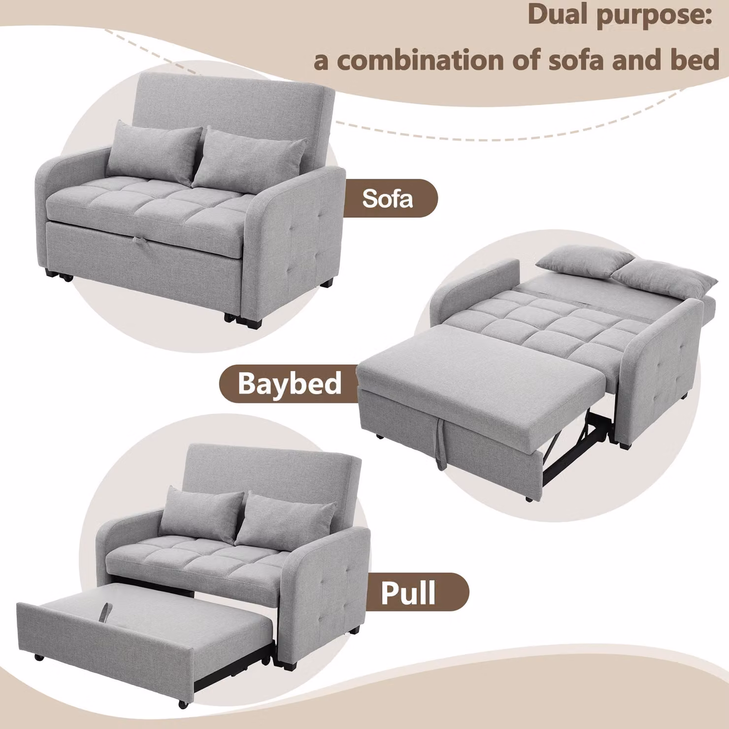 Aosom UK Multifunctional Folding Sofa Bed with Adjustable Backrest and 2 Cushions in Dark Grey, W: 75-180 cm, D: 127 cm, H: 94 cm – 3