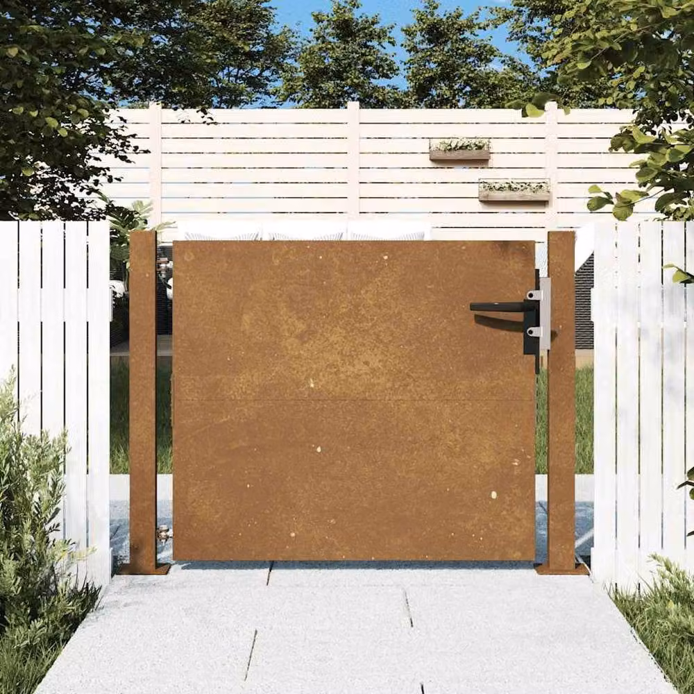 Berkfield Home Durable Corten Steel Garden Gate in Brown, W: 105 cm, H: 80 cm – 2