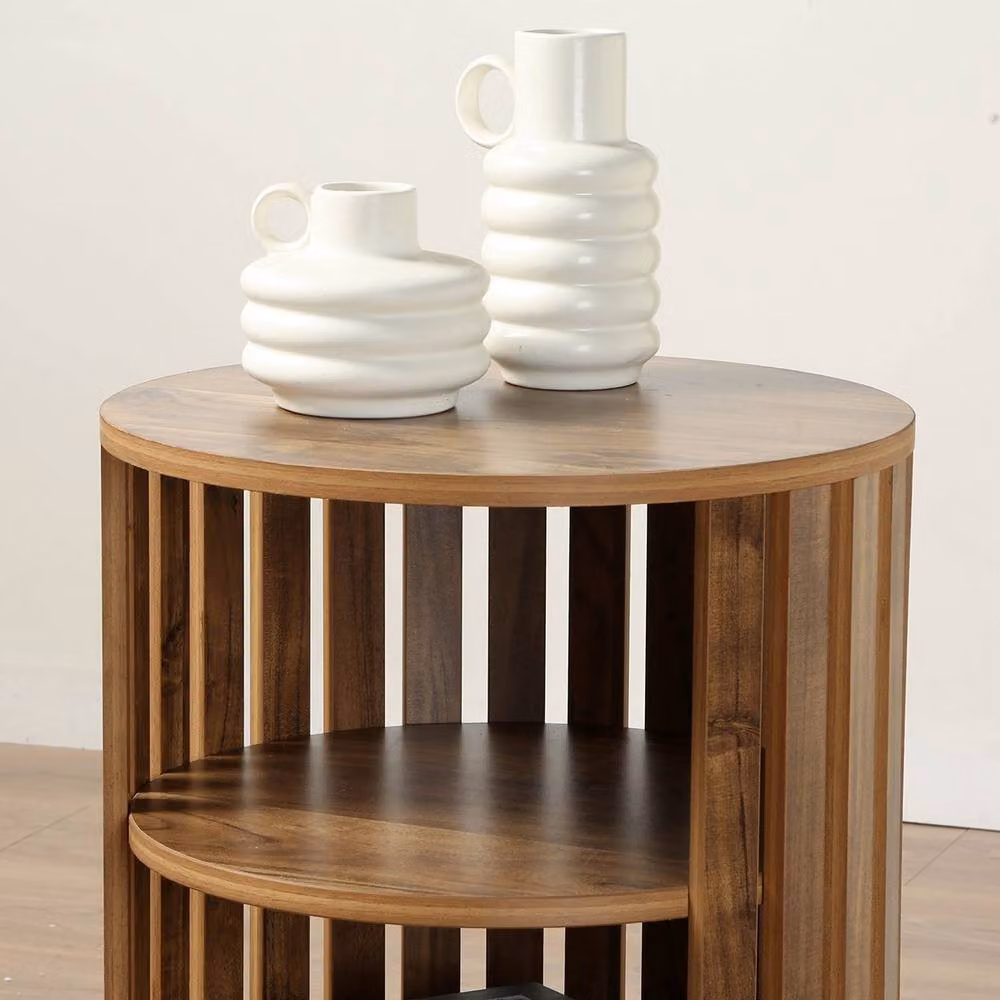 Calicosy LIAM Round Bedside Table in Brown, H 50 cm x W 40 cm x D 40 cm – 3