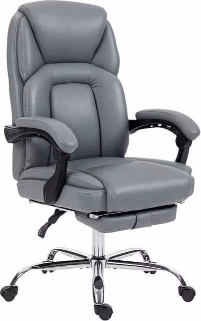 Rolipo Grey Faux Leather Executive Reclining Office Chair with Footrest and Headrest – 1