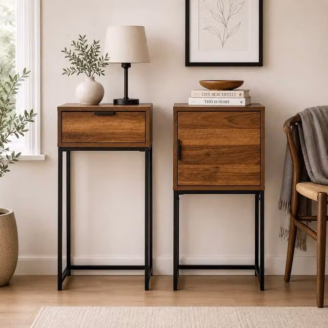 SPOT ON DEALZ Walnut Bedside Cabinets Set of 2 with Metal Frame and Drawers – 6