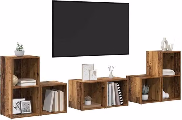 Berkfield Home 6-Piece TV Cabinet Set with Storage Shelves in Brown Rustic Old Wood Finish – 1