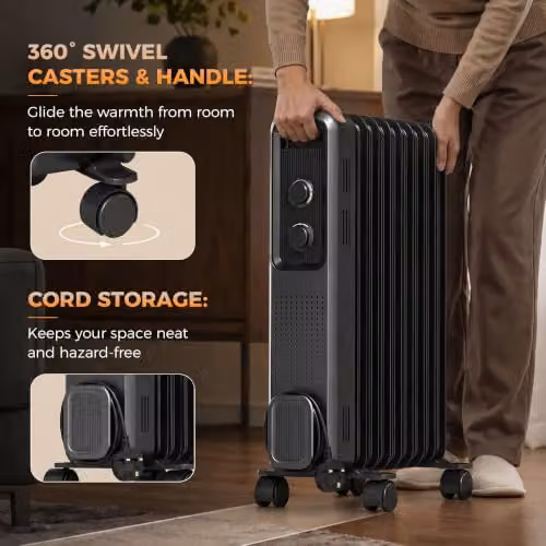 HOMCOM 2000W Portable Oil Filled Radiator with Overheat and Tilt Protection, Grey – 8