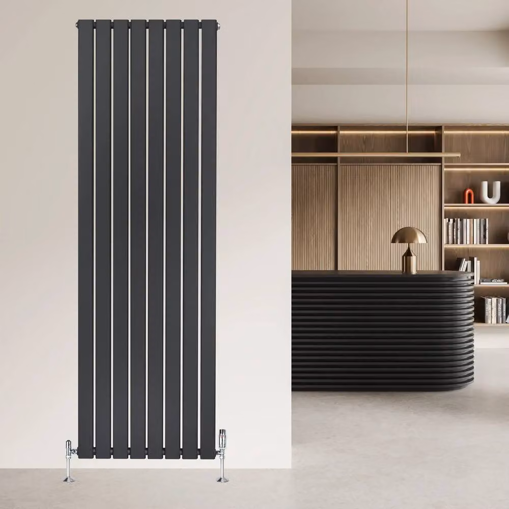 Monstershop Flat Single Column Steel Radiator and Thermostat Valves, Anthracite Grey, H: 180 cm x W: 56 cm – 9