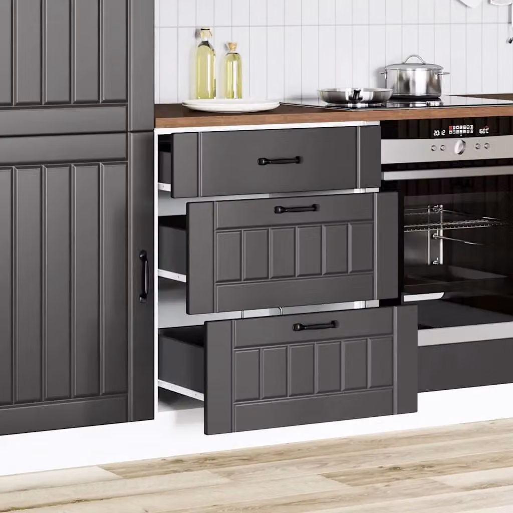 Berkfield Home Lucca Black Matt MDF Kitchen Base Cabinet with Doors and Drawers – 2