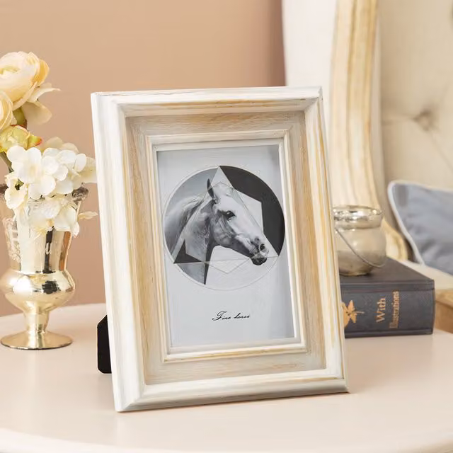 Livingandhome Shabby Chic Distressed Wood Style Single Rectangular Tabletop Photo Frame in White and Brown